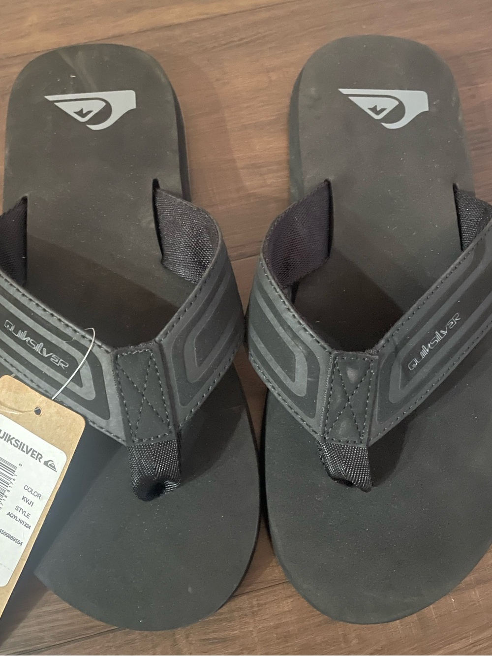 NWT Quiksilver Monkey Wrench Core Black Flip Flops Sandals Men’s Size 9